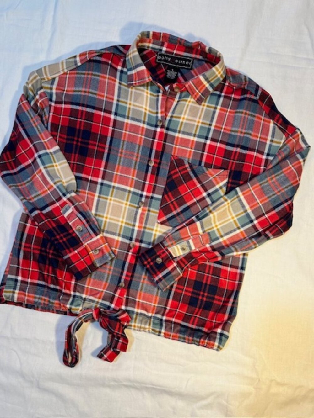 Polly & Esther Plaid Shirt with Drawstring Tie - Sz - S -NWT